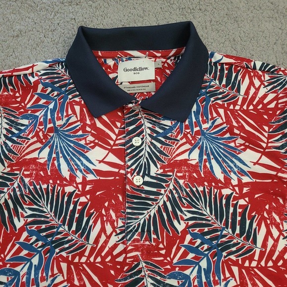 Goodfellow & Co Polo Shirt Mens Large Hawaiian Aloha Palm Floral Knit Collar - Picture 3 of 10